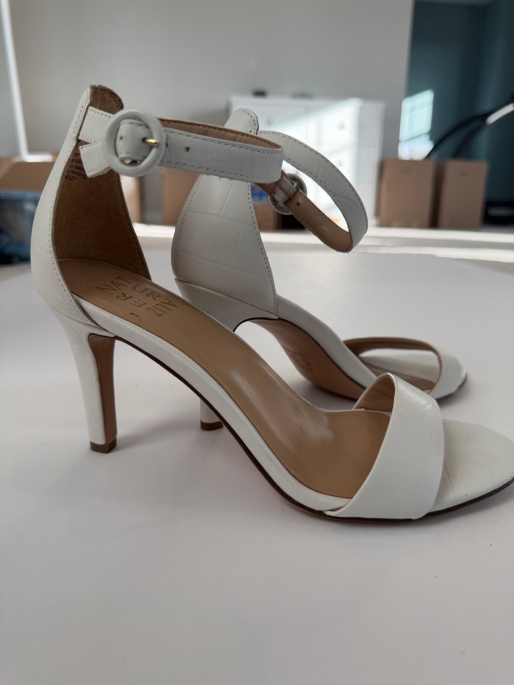 Naturalizer White Ankle-Strap Croc-Embossed Heeled Sandals - Picture 4 of 7